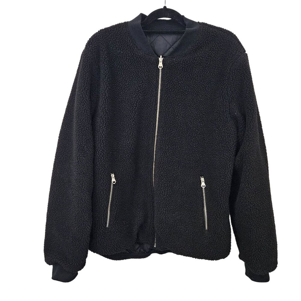 Lindbergh Mens Reversible Black Sherpa Quilted Bomber Jacket Size L Coat Winter